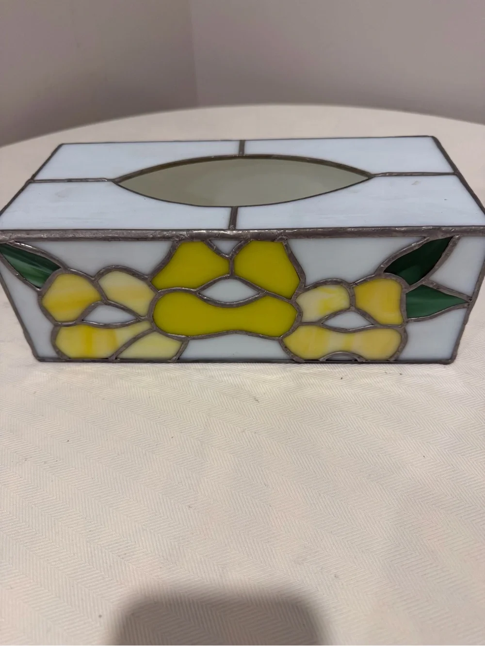 Stained Glass Tissue Box Cover with Yellow Floral Design